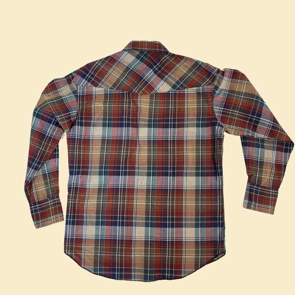90s Wrangler western shirt, vintage 15.5-34 burgundy plaid pearl snap top - Picture 6 of 6